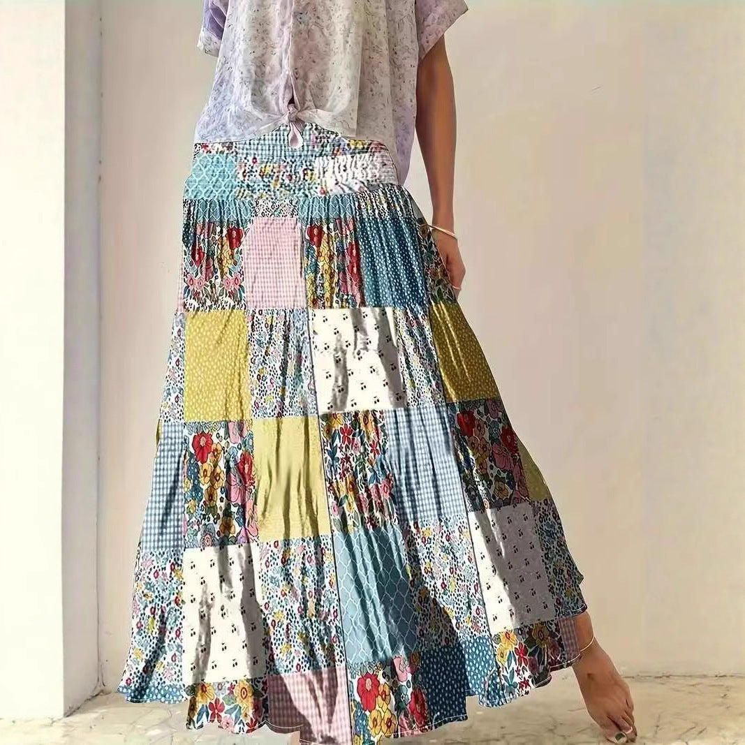 Printed Stitching Floral Long Skirt For Popular Everyday Wear-Theone Apparel