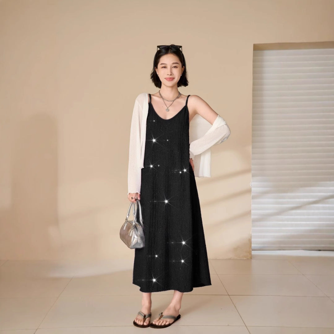 Sequin Pleated Cami Dress with Elegant Temperament Silhouette-Theone Apparel