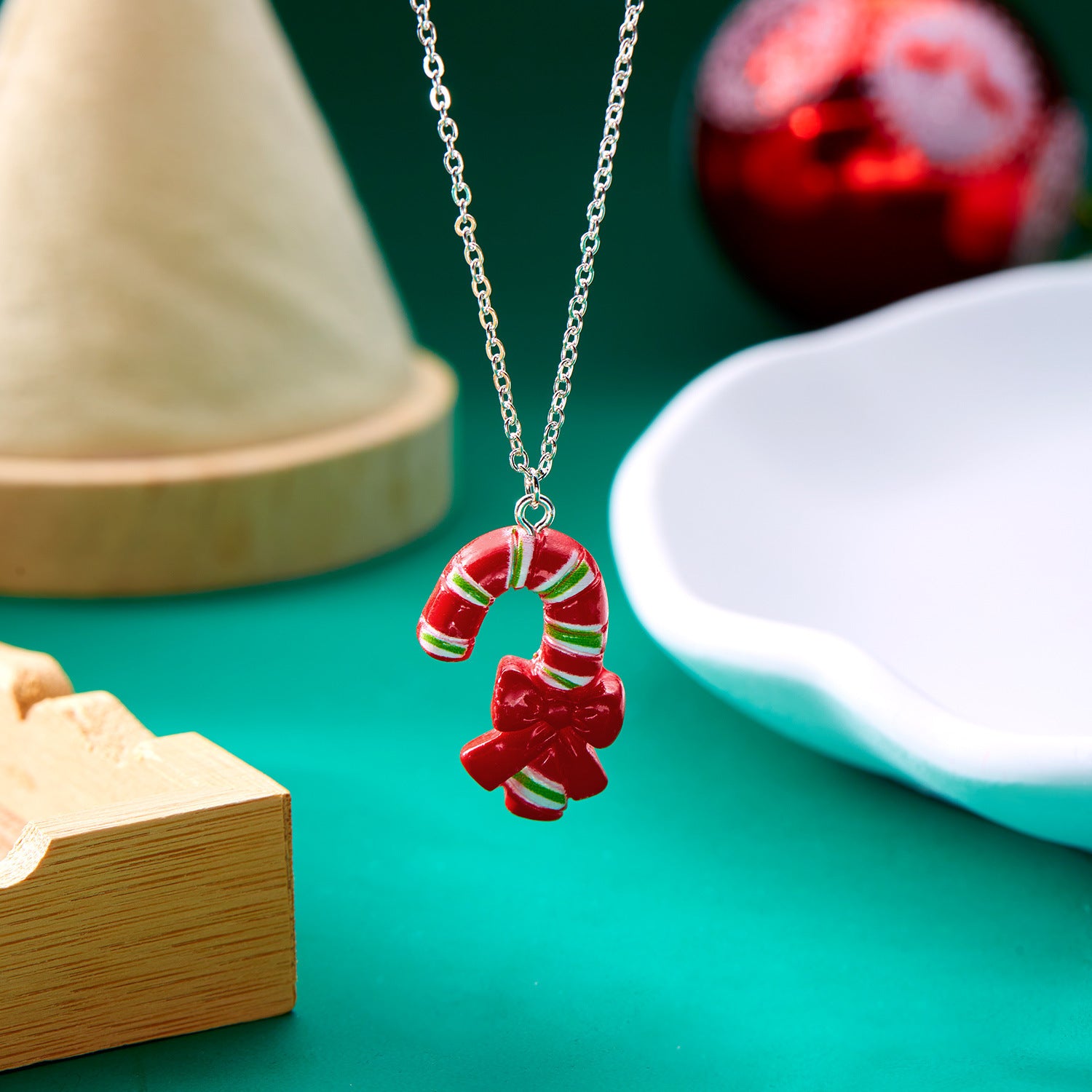 Silver-Tone Christmas Resin Glitter-Accent Chain Pendant Necklace in Assorted Styles-Theone Apparel