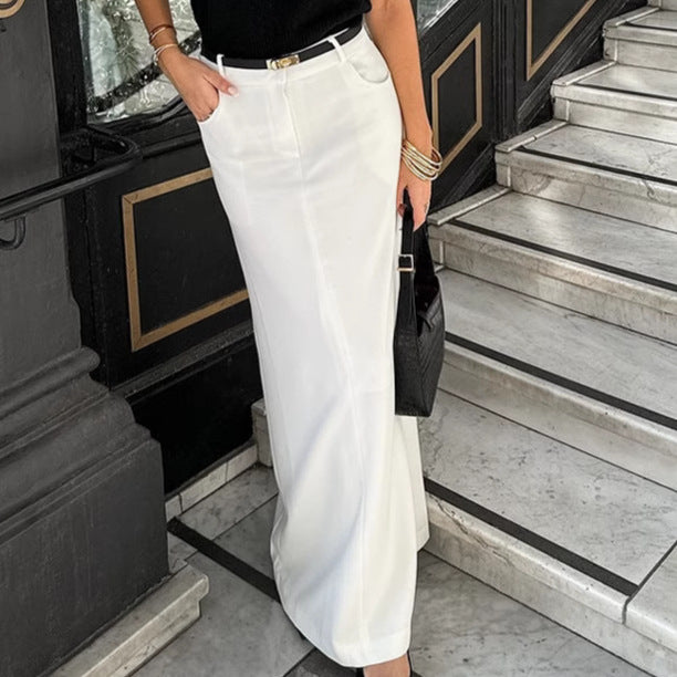 Simple White Straight Skirt For Effortless Everyday Charm-Theone Apparel