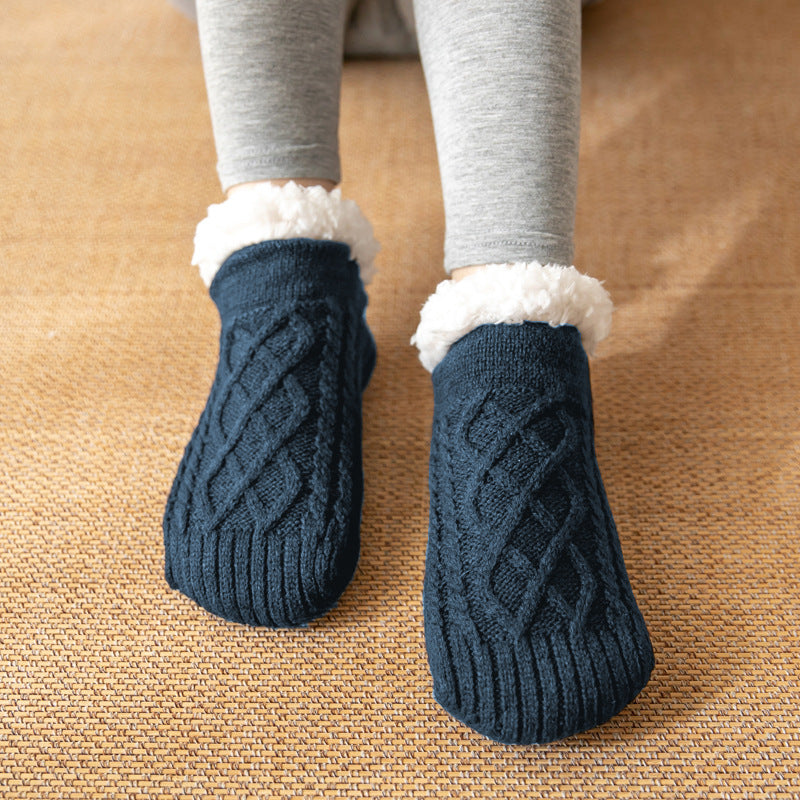 Soft Knit Style Winter Socks with White Fleece Lining in Multiple Colors-Navy blue-Theone Apparel