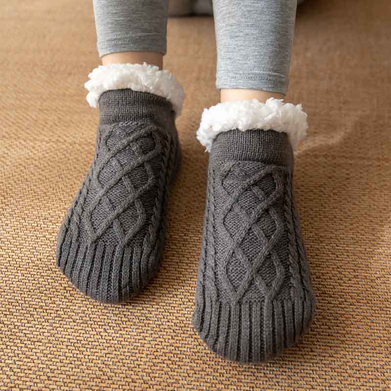 Soft Knit Style Winter Socks with White Fleece Lining in Multiple Colors-Dark gray-Theone Apparel