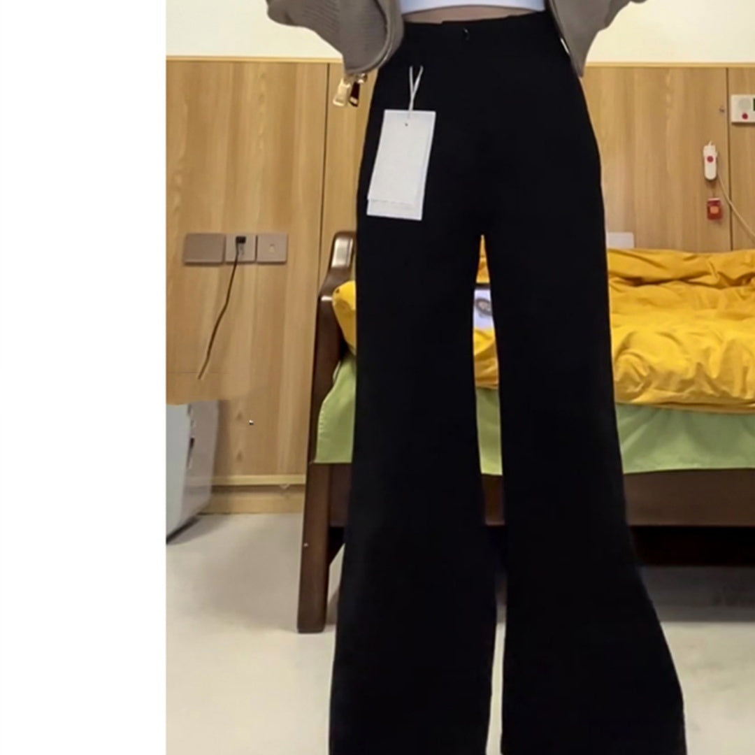 Warna solid longgar jeans kaki lebar dengan gaya minimalis