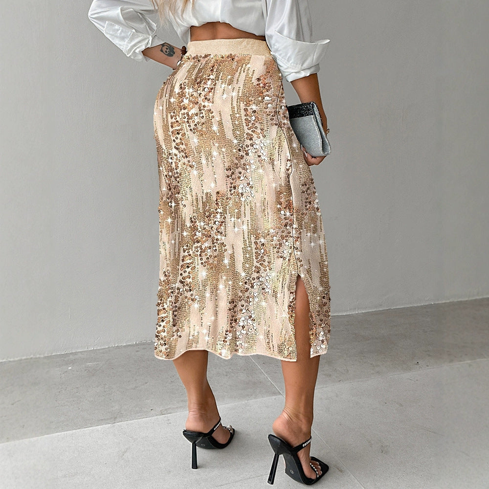 Solid Color Sequin Skirt For Versatile Fashion Statements-Theone Apparel
