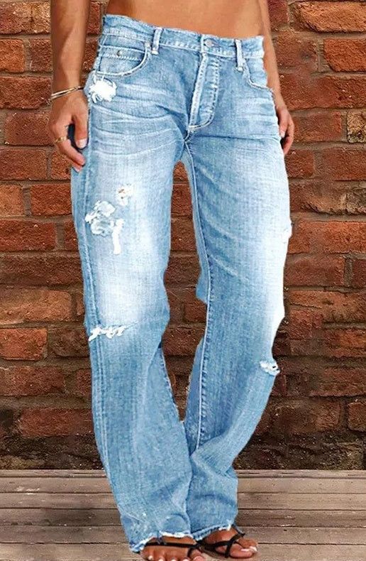 Unissex solto de jeans rasgado de perna reta para todos os sexos