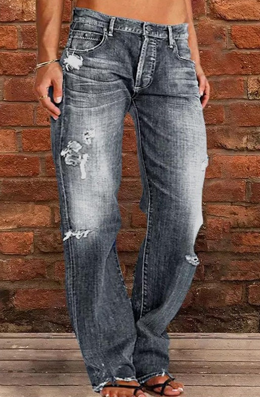 Unisex losse rechte poten gescheurde denimjeans voor alle geslachten