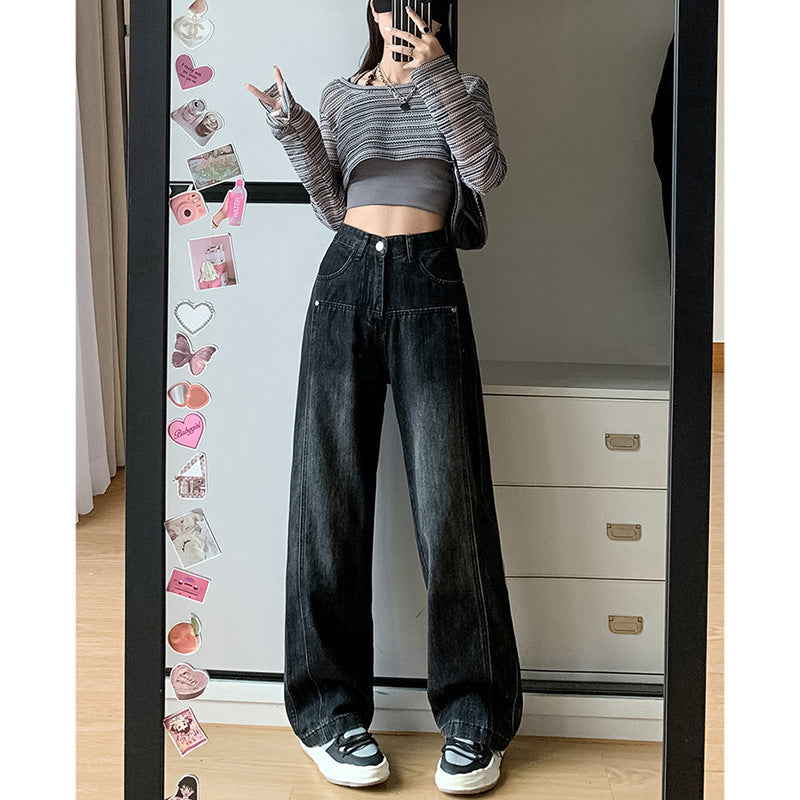 Jeans a gamba larga unisex per il comfort a forma di pera