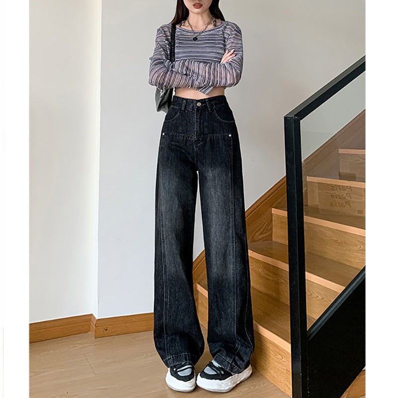 Jeans a gamba larga unisex per il comfort a forma di pera