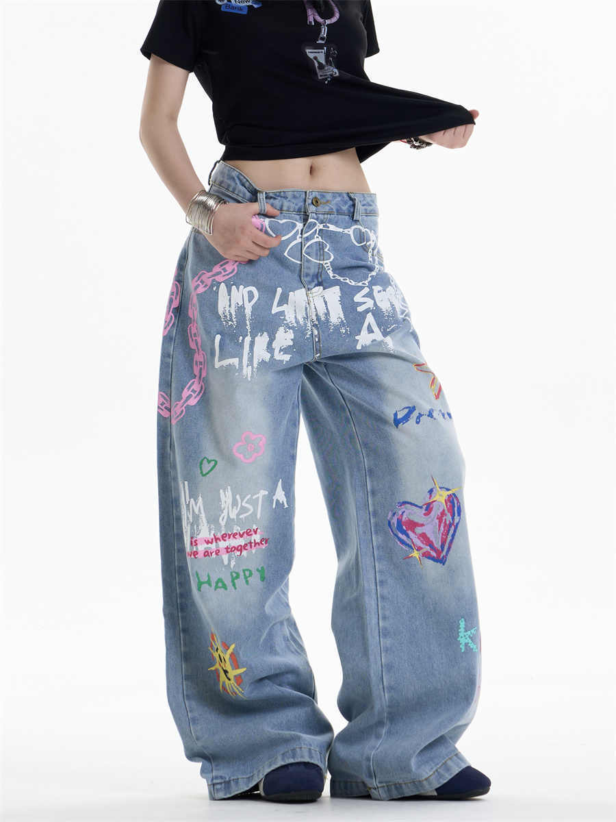 Impresión de la cadena de cintura Jeans de pierna ancha para Bold Urban Edge