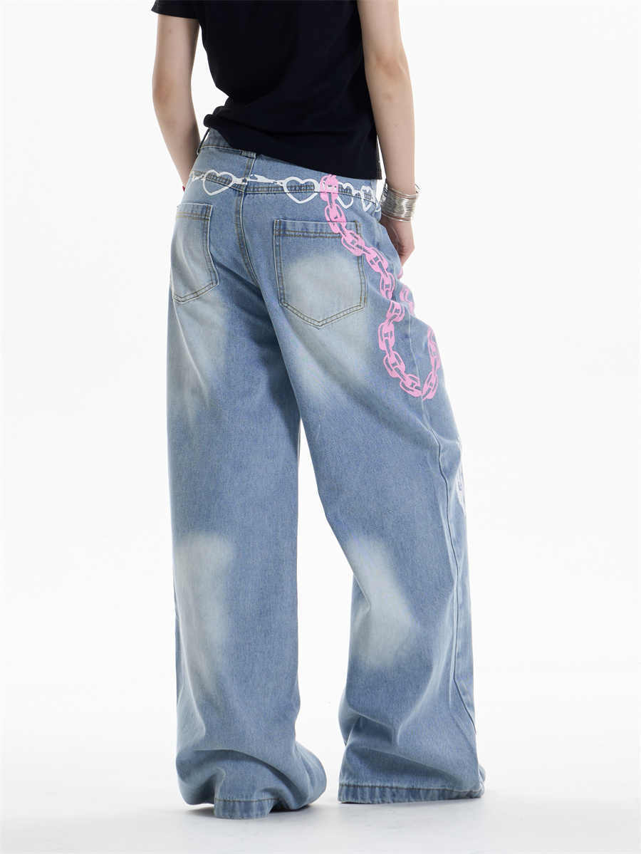 Impresión de la cadena de cintura Jeans de pierna ancha para Bold Urban Edge