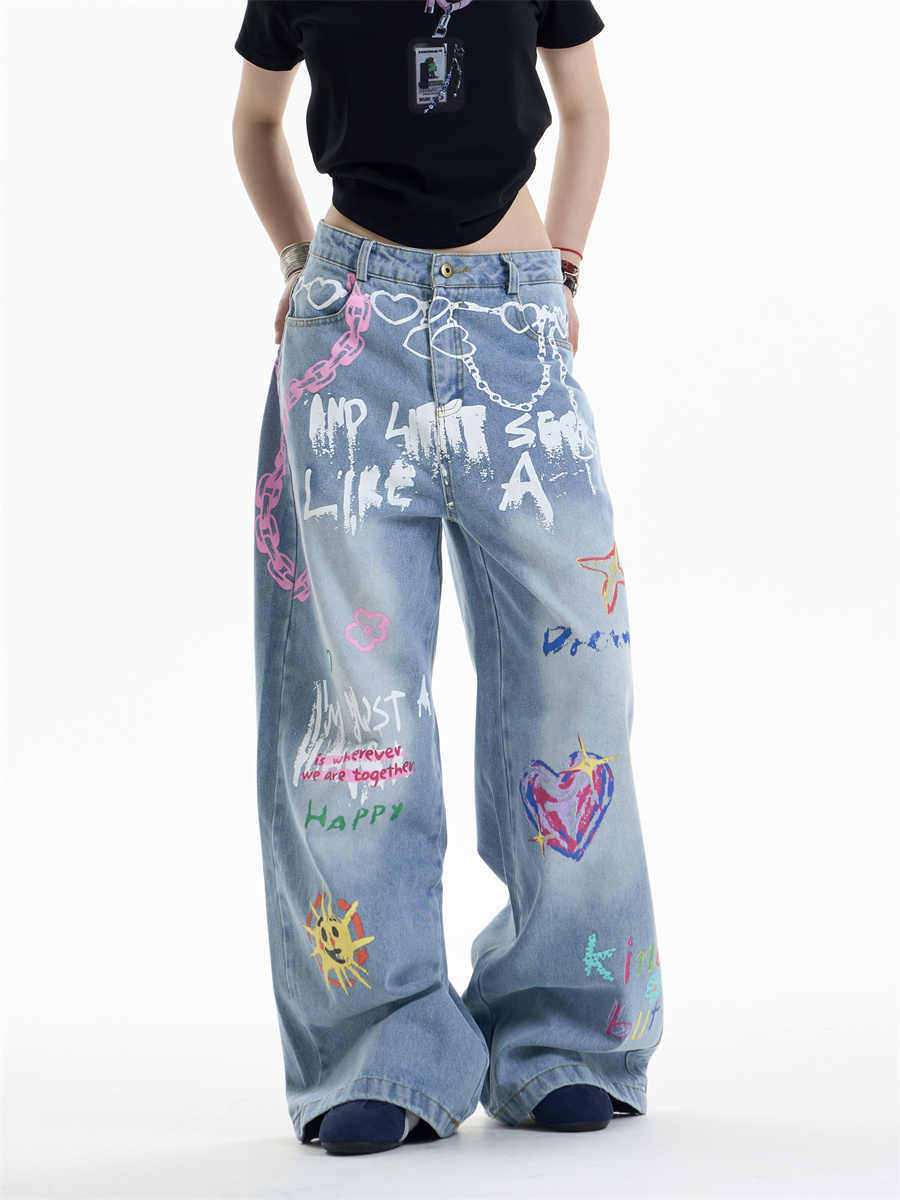 Impresión de la cadena de cintura Jeans de pierna ancha para Bold Urban Edge