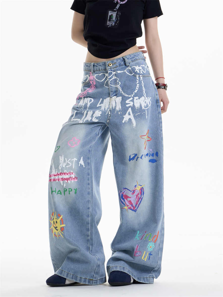Impresión de la cadena de cintura Jeans de pierna ancha para Bold Urban Edge