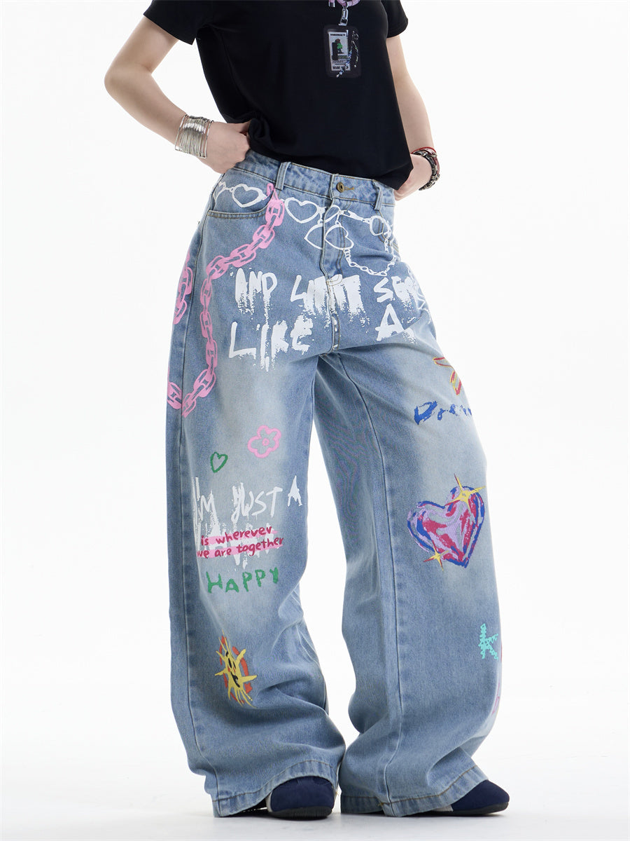 Impresión de la cadena de cintura Jeans de pierna ancha para Bold Urban Edge