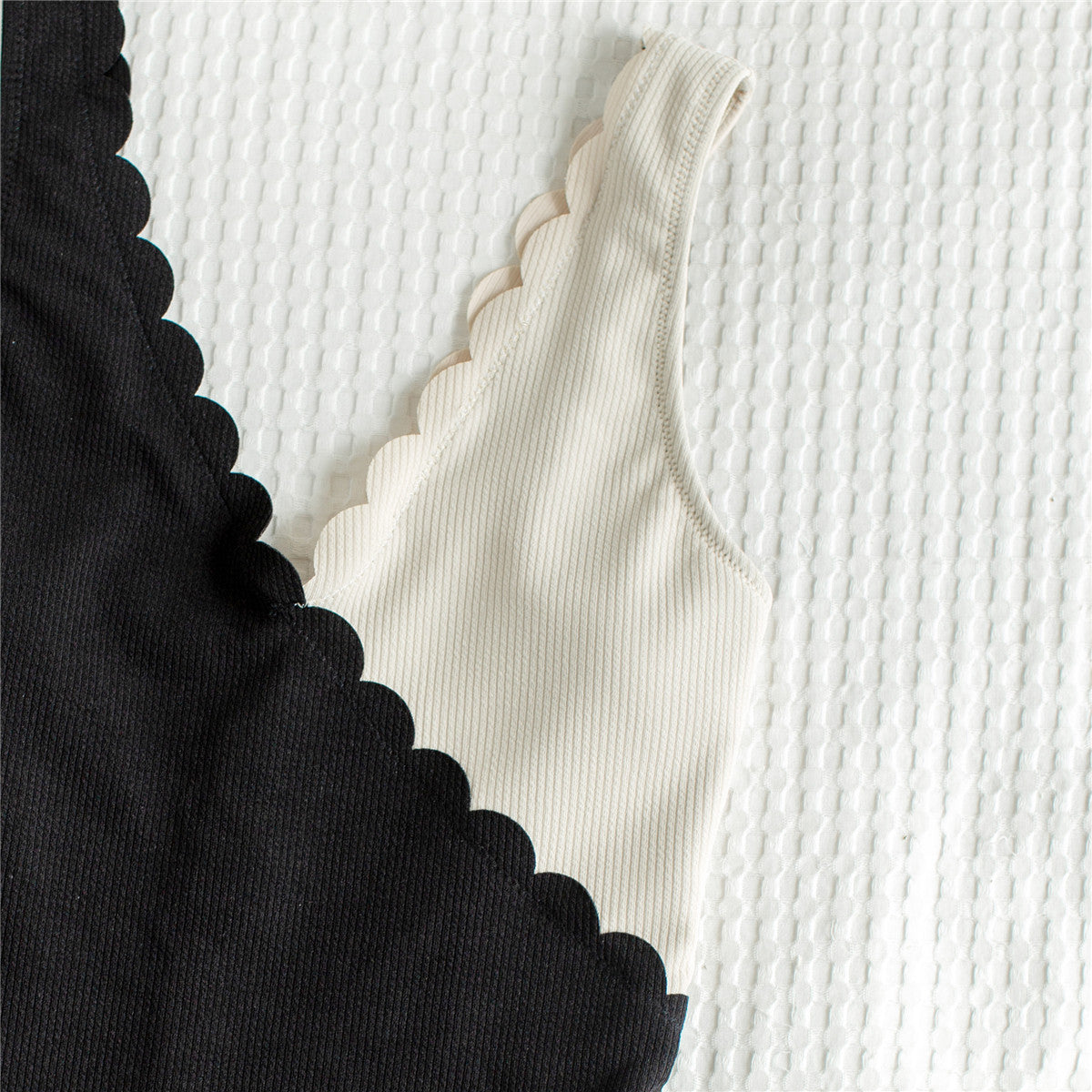 Women's One Piece Black and White Asymmetrical Knit Swimsuit-Theone Apparel