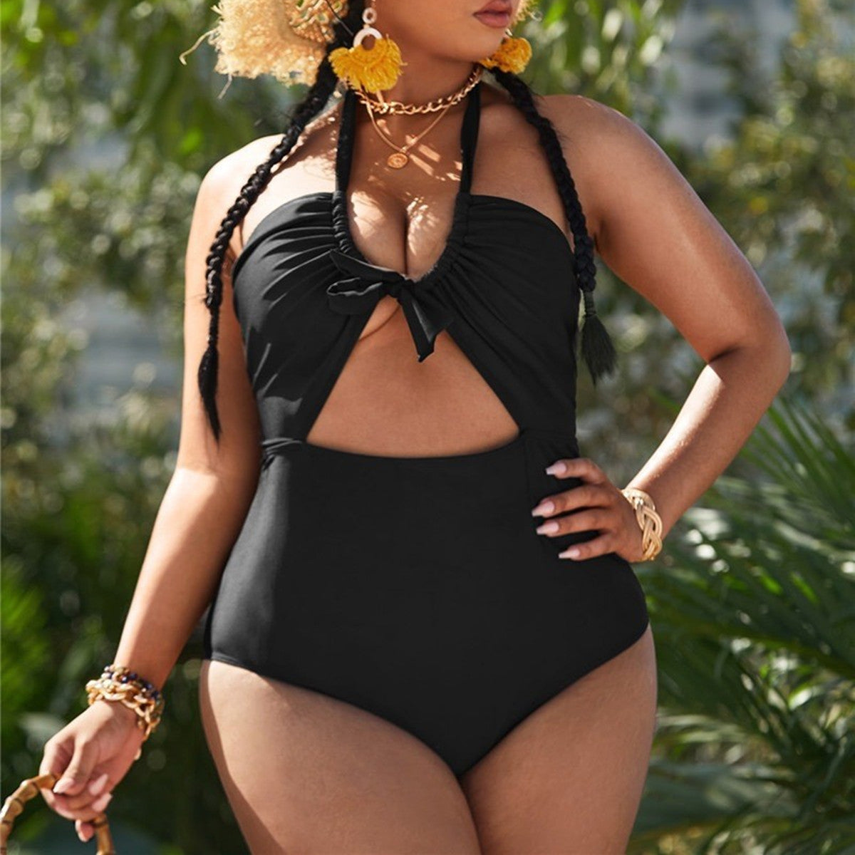 Women's One Piece Swimsuit with Multicolor Geometric Patterning-Black-Theone Apparel