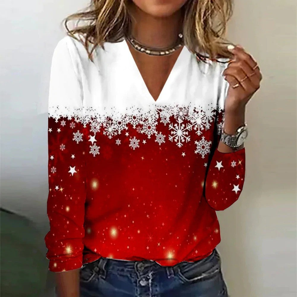 Women's Soft V-Neck Lightweight Christmas Shirt in Various Colors-Theone Apparel