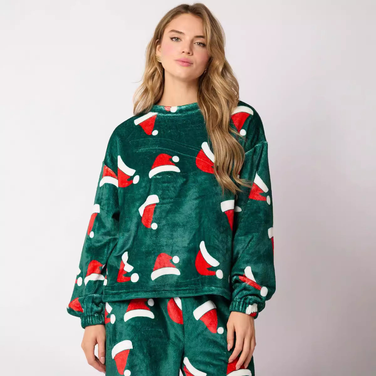 Dames fluweelachtige kerstman hoed Patroon tweedelig pyjama -set