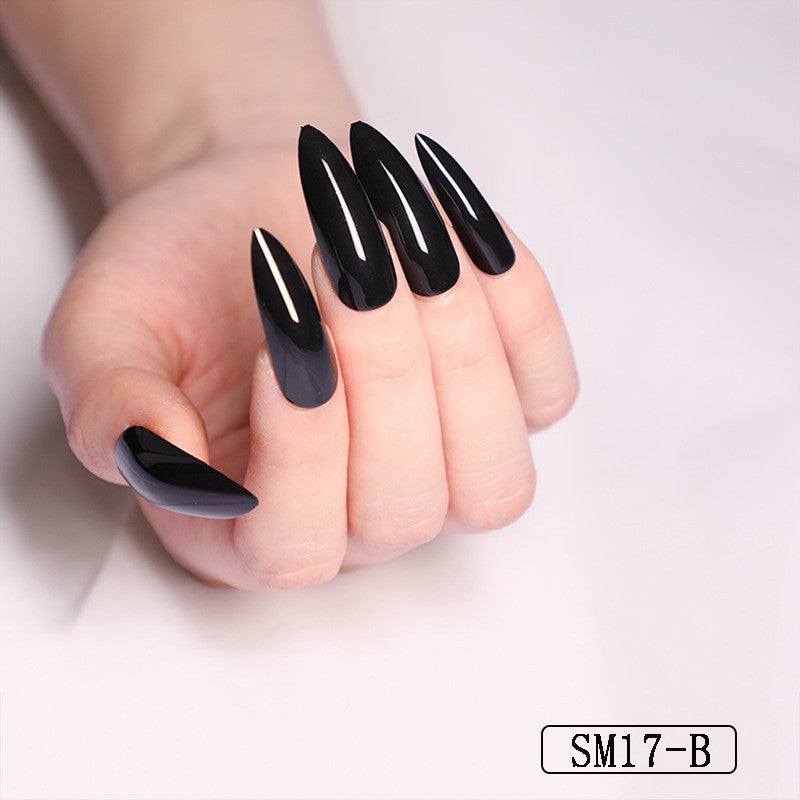 Women's Vibrant Long Round False Nail Set in Multiple Shades-Black-Theone Apparel