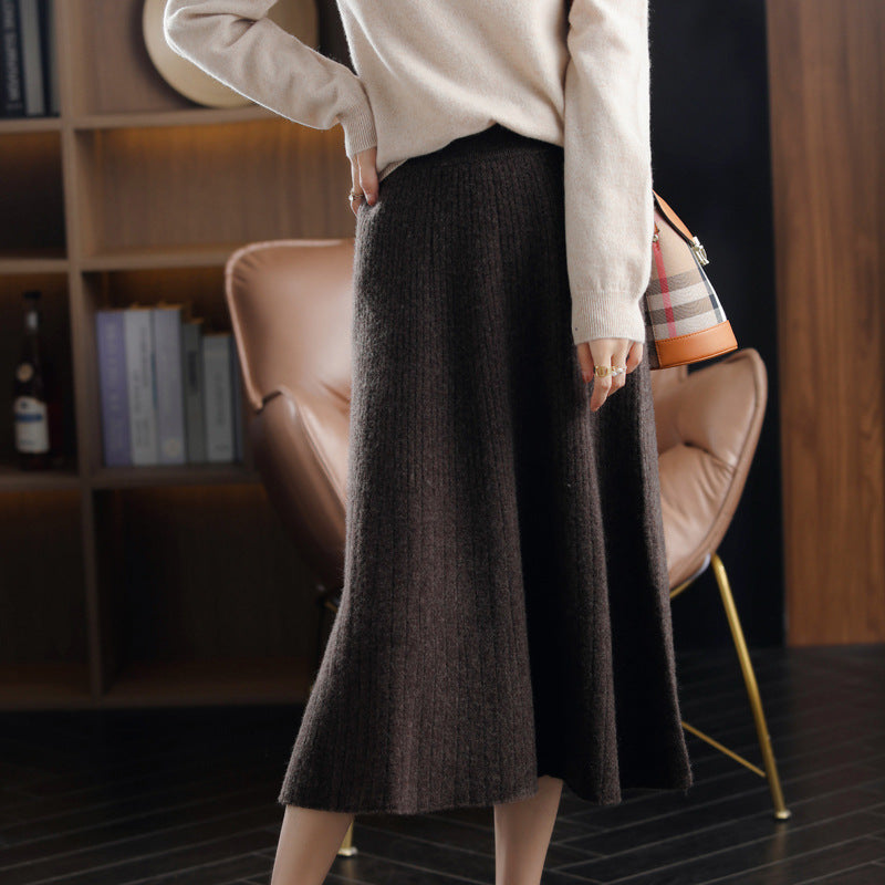Wool Knitted Cashmere Pleated Skirt For Cozy Elegance-Theone Apparel