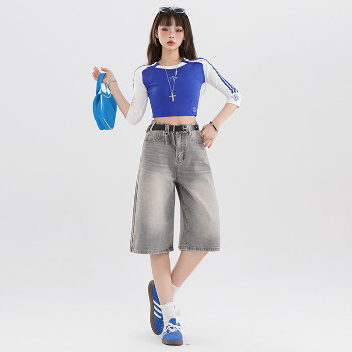 Retro bijgesneden high street jeans met zomer Americana vibes