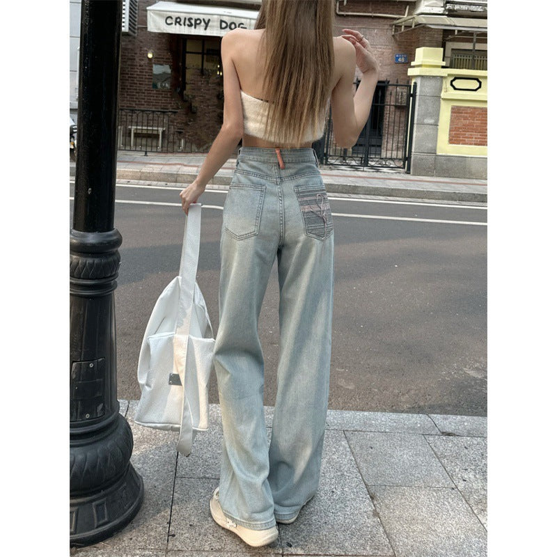 Jeans panjang musim panas biru muda dicuci