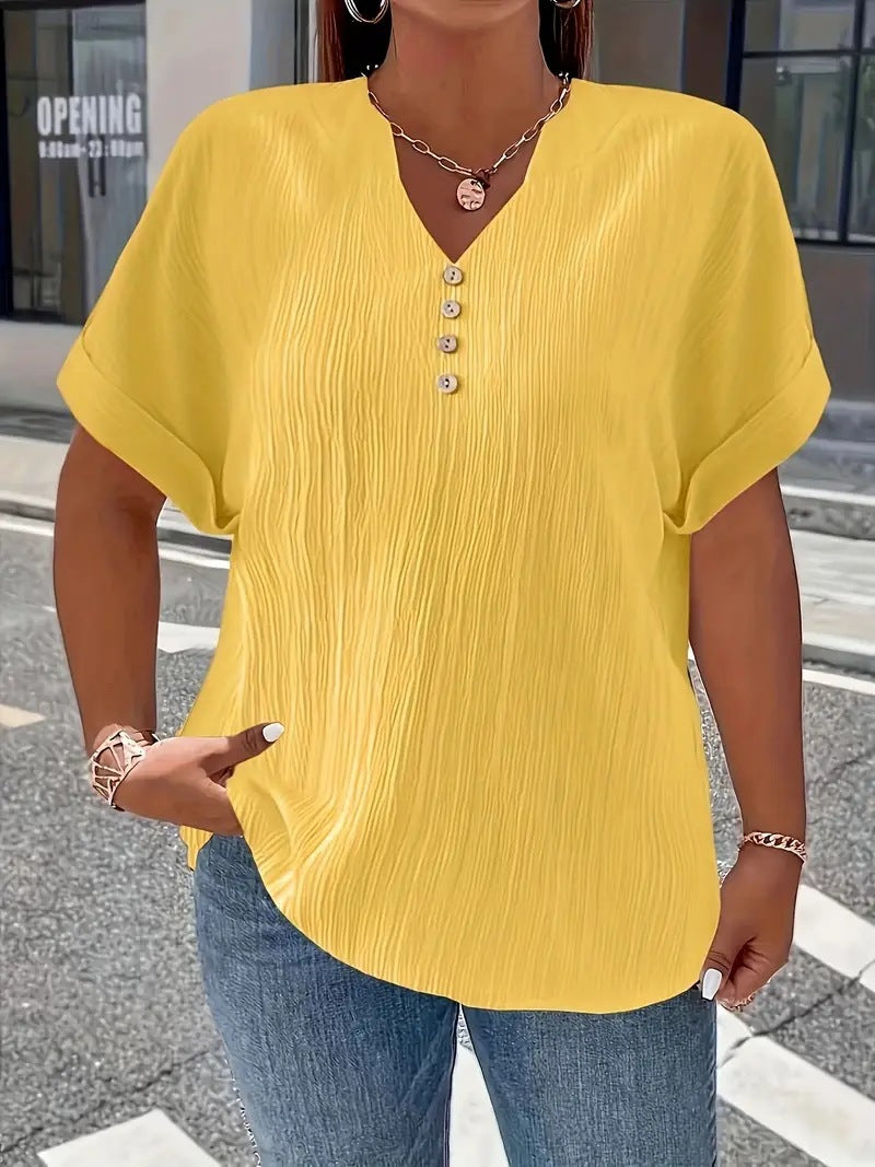 Summer Casual Women's Clothing Small V-neck Short-sleeve Top
