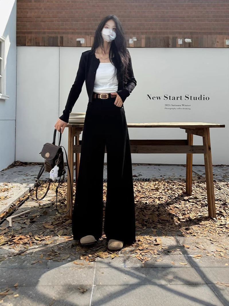 Jeans leg lebar pinggang tinggi retro untuk gaya sehari-hari