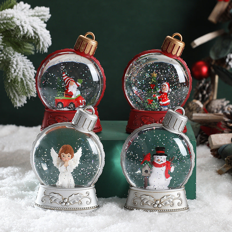 Festive Ornament-Shaped Light-Up Battery-Operated Plastic Snow Globe Christmas Decoration in Assorted Styles