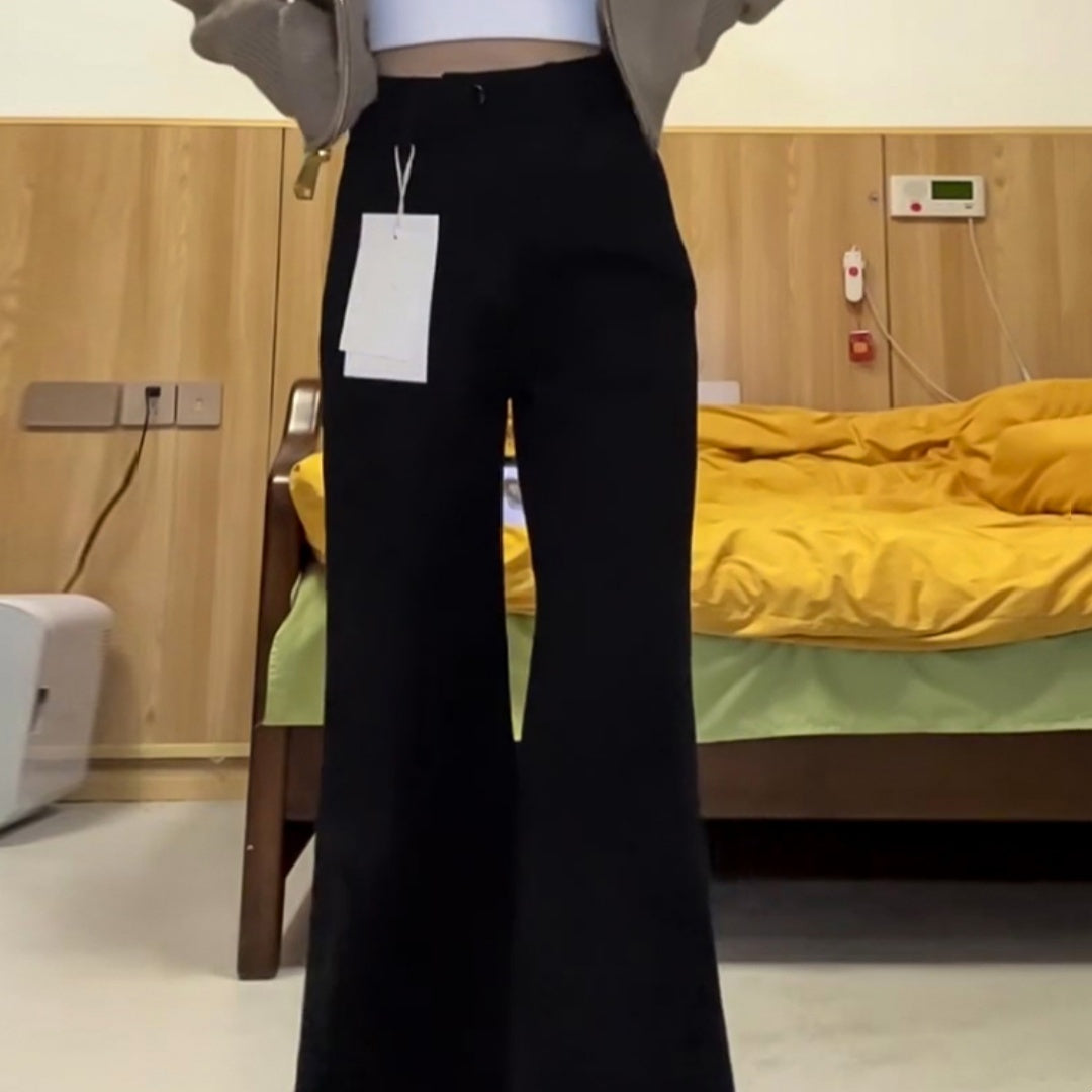 Warna solid longgar jeans kaki lebar dengan gaya minimalis