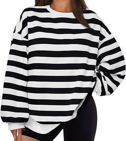 Women's Crew-neck Pullover Casual Striped Sweatshirt