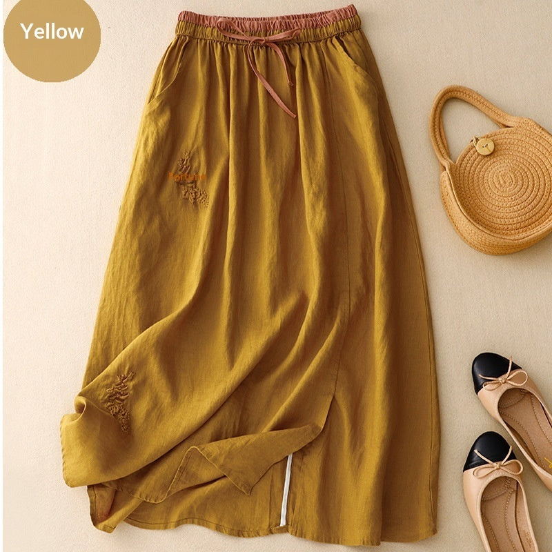 Women's Color-block Skirt With Elastic Waist