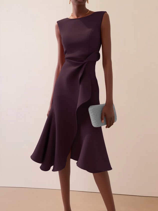 Red Sleeveless Round-Neck Dress with Elegant Temperament