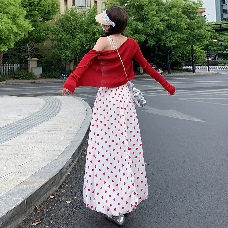 تنورة Red Polka Dot للملابس الصيفية المرحة