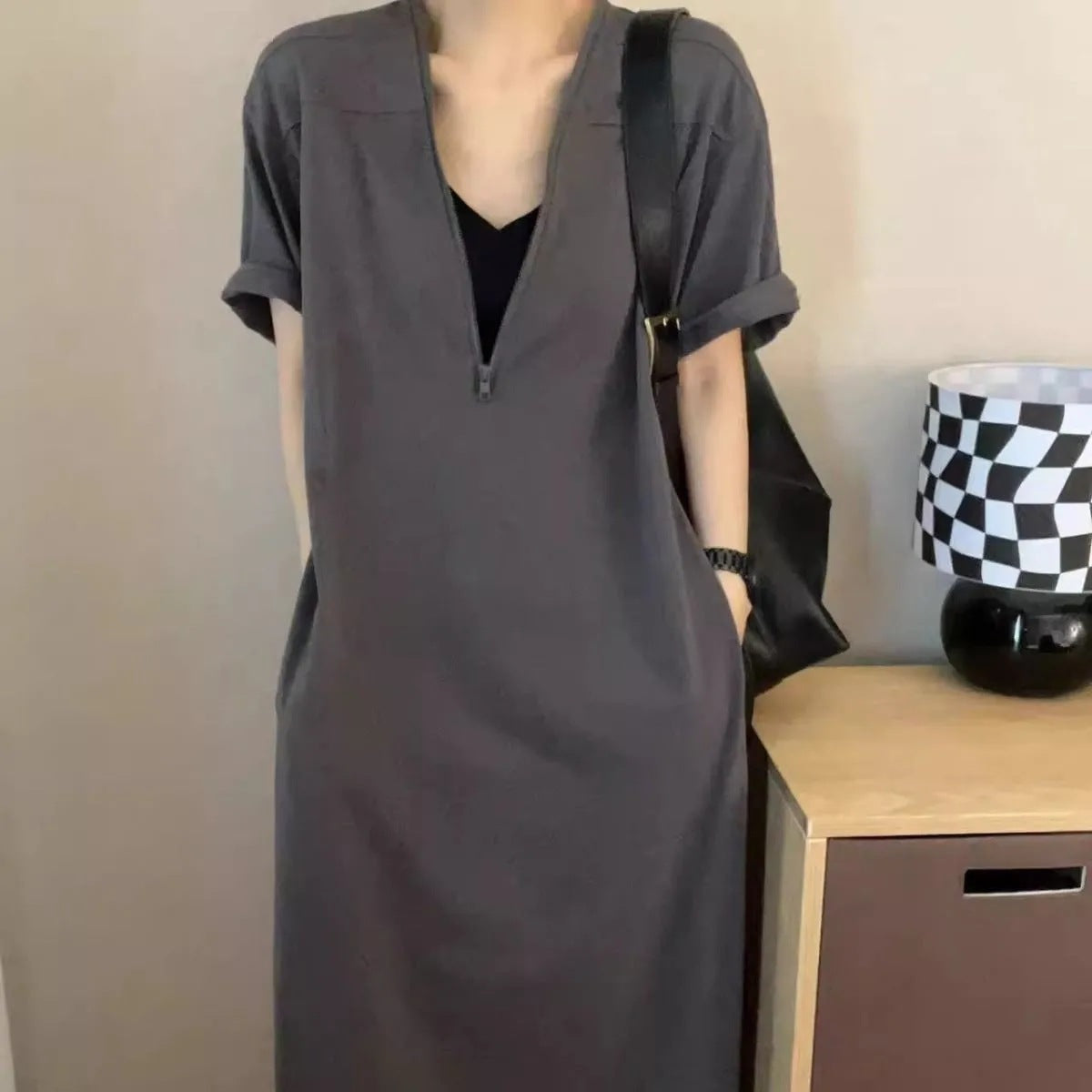 Vestido retro de la cremallera Hepburn con un verano suelto