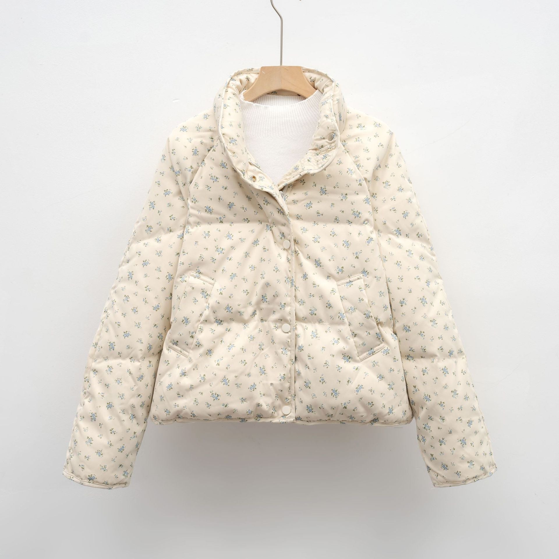 Petite Floral White Duck Down Short Jacket For Women