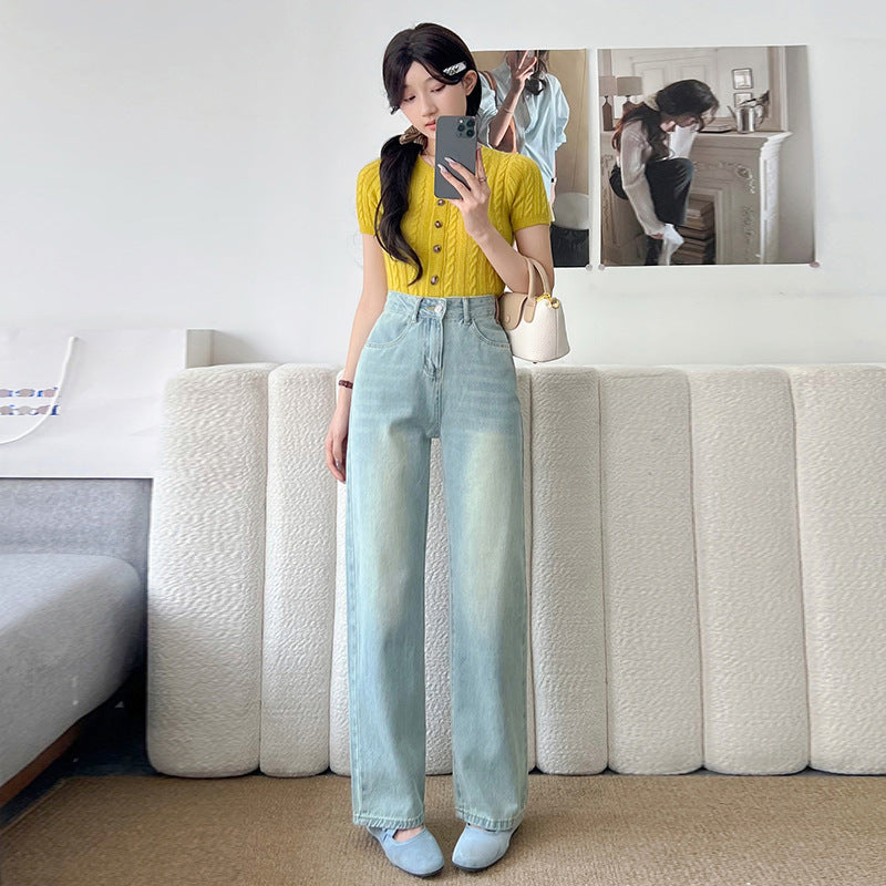 Lange fit bijgesneden rechte pijpen jeans voor vrouwen