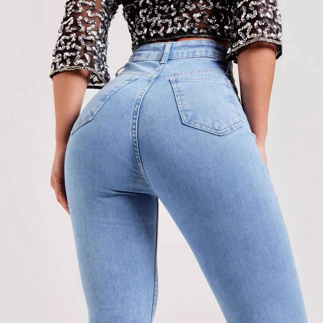 Warna terang slim-fit stretch bell-bottom