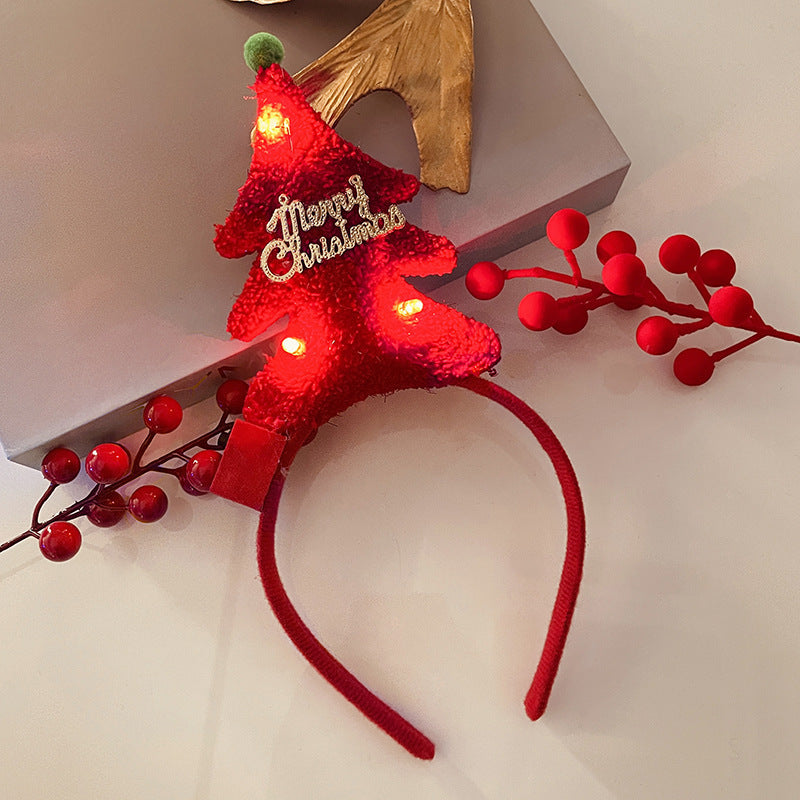 Christmas Tree Headband Hat with LED String Lights