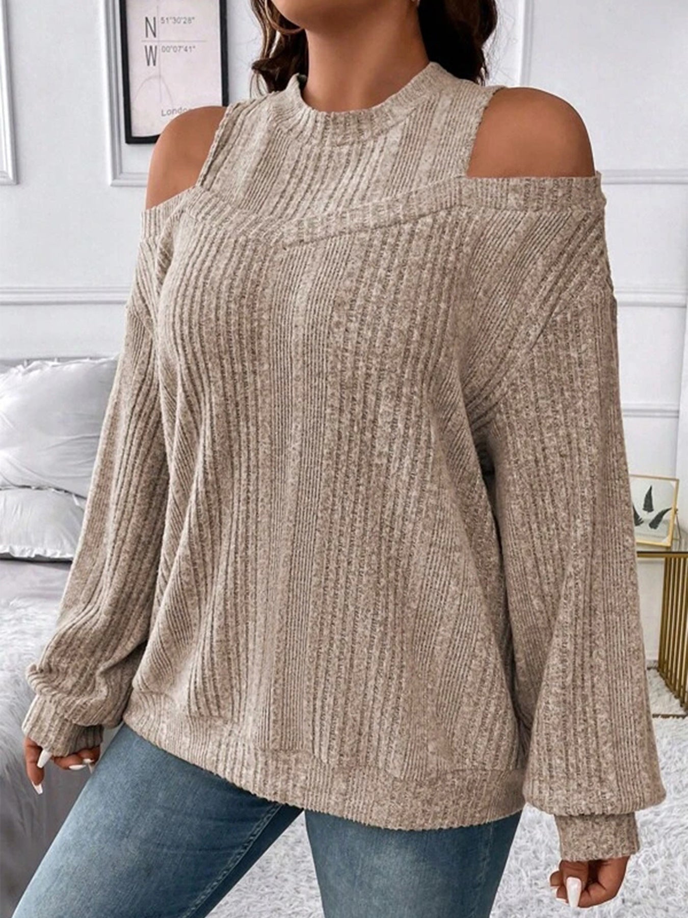Casual Solid-color Off-shoulder Fashionable Loose-fitting Long Sleeves