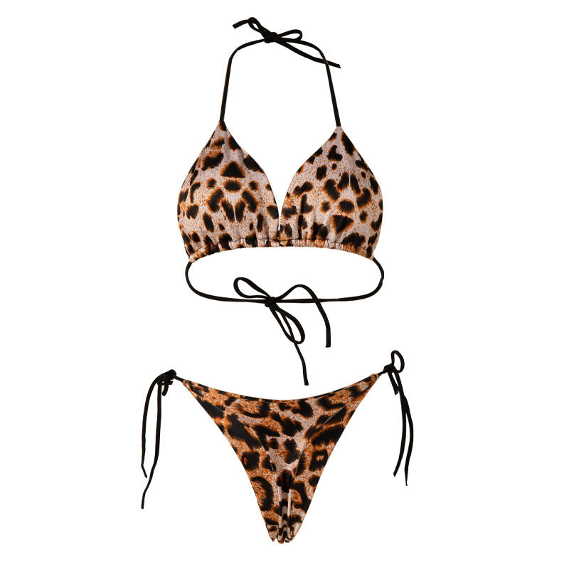 Solide kleur veter-up bikini met t-back borstvulling