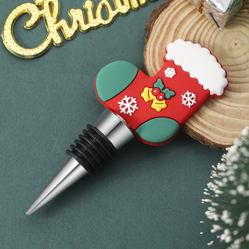 Festive Christmas-Themed PVC & Aluminum Wine Bottle Stopper in Assorted Styles