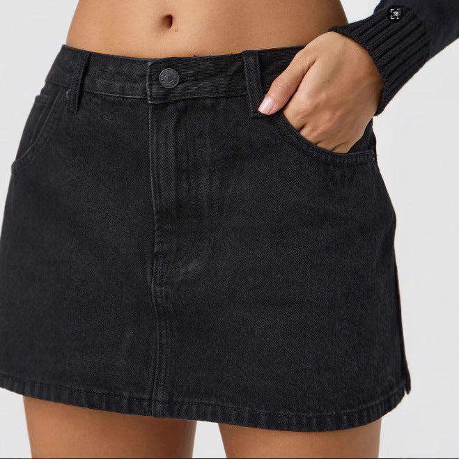 Peregangan rok pendek denim yang dicuci untuk kenyamanan kasual