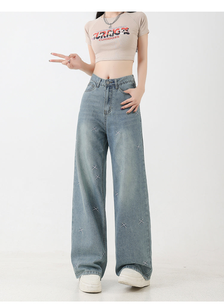 Jeans yang bersulam tencel ringan untuk wanita