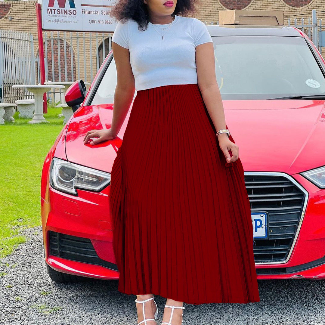 Solid Color High Waist Dress For Plus Size Elegance
