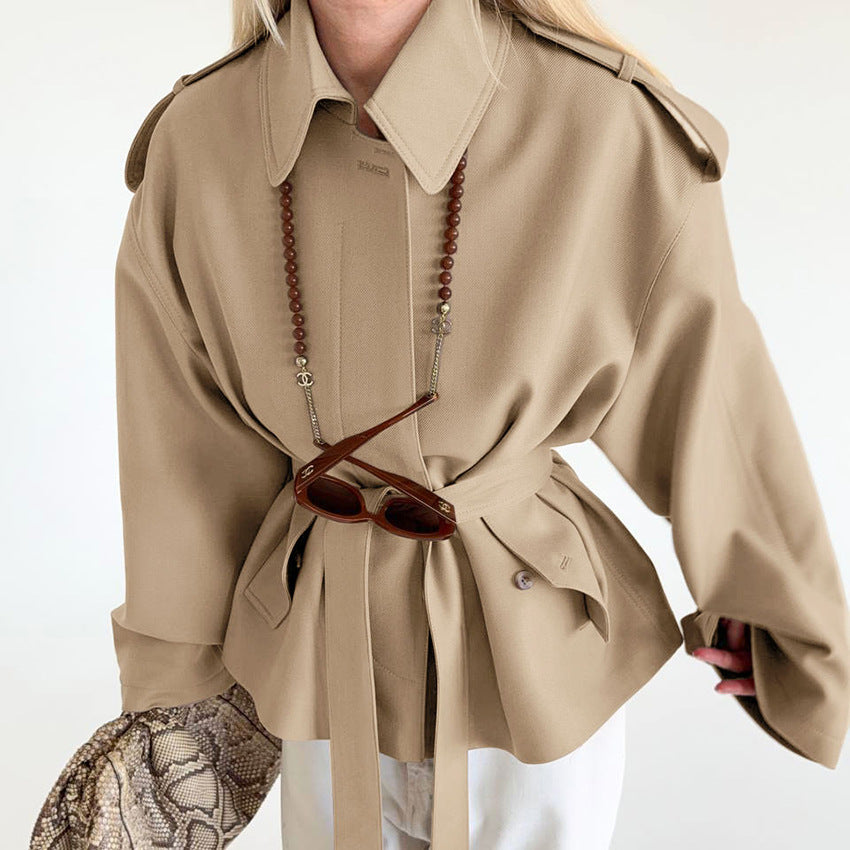 Lace-Up Long Sleeve Cardigan Trench Coat For Elegant Everyday Wear