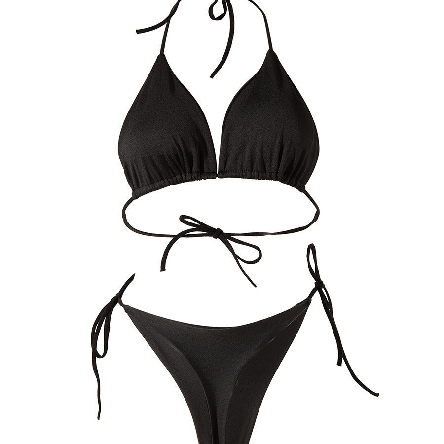 Solide kleur veter-up bikini met t-back borstvulling