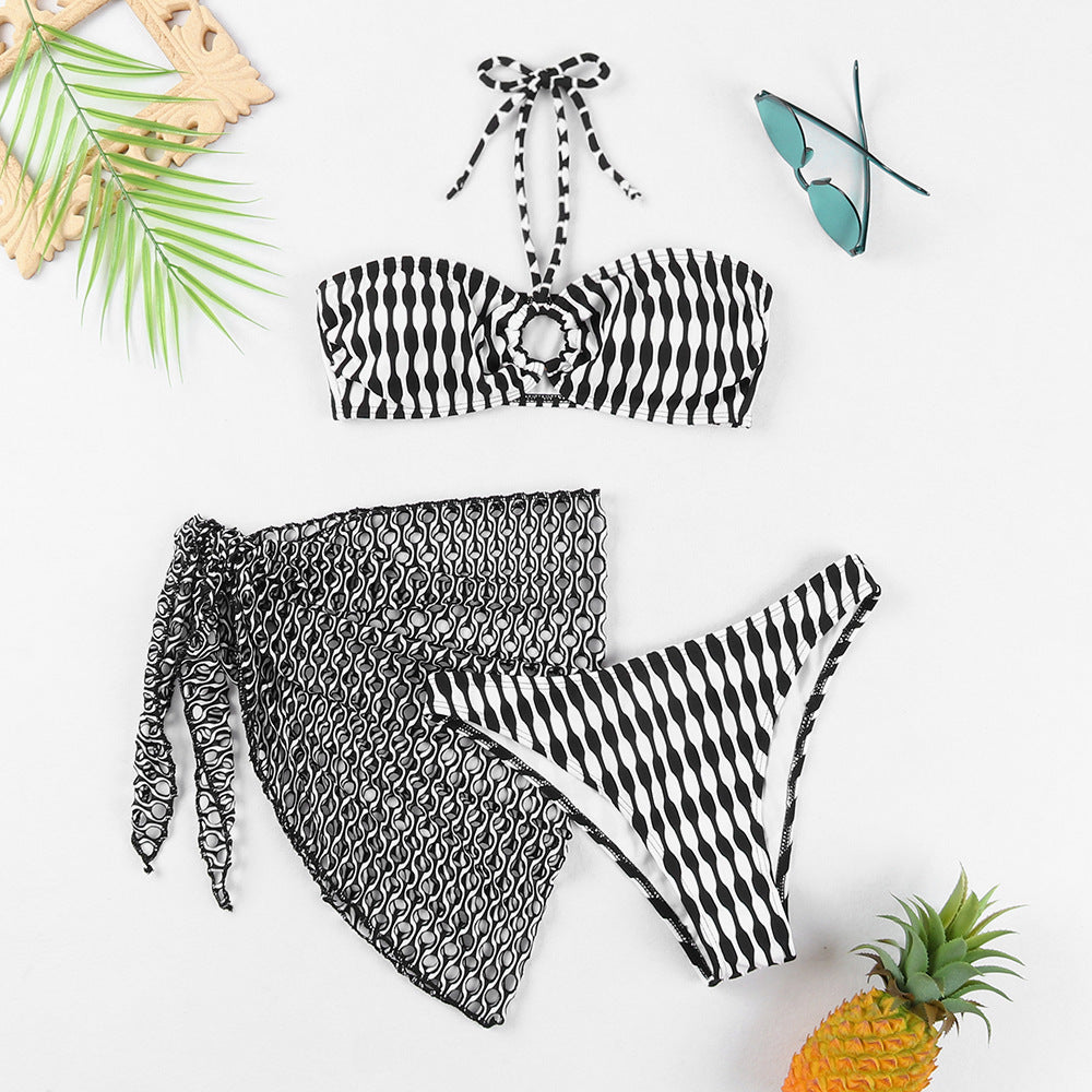 Conjunto de biquíni e roupas de banho de três peças de três peças