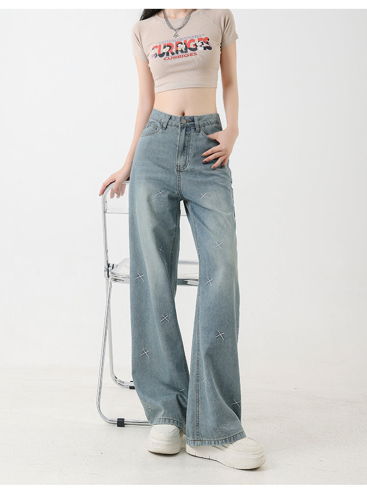 Jeans yang bersulam tencel ringan untuk wanita