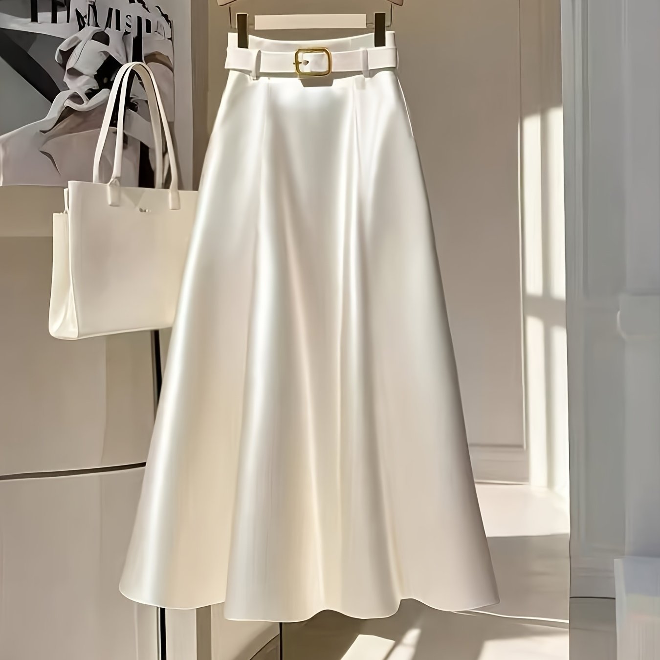 Eleganter fester Farbsatin-A-Line-Rock für anmutige Outfits