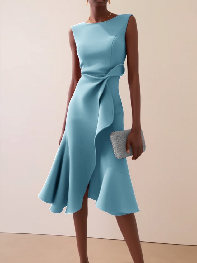 Red Sleeveless Round-Neck Dress with Elegant Temperament